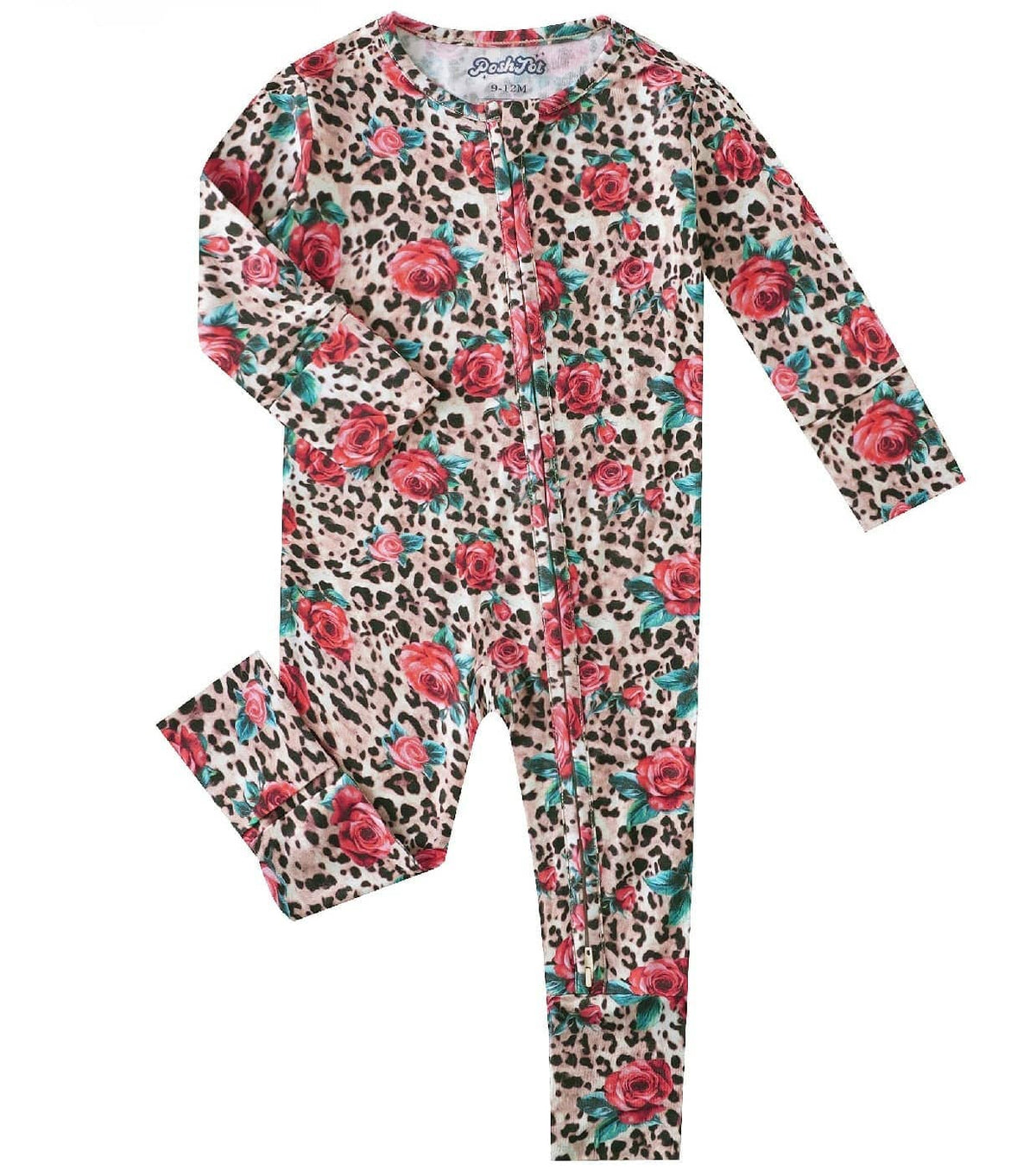 PoshTOT Leopard Rose Bamboo Baby Convertible Zippy Romper