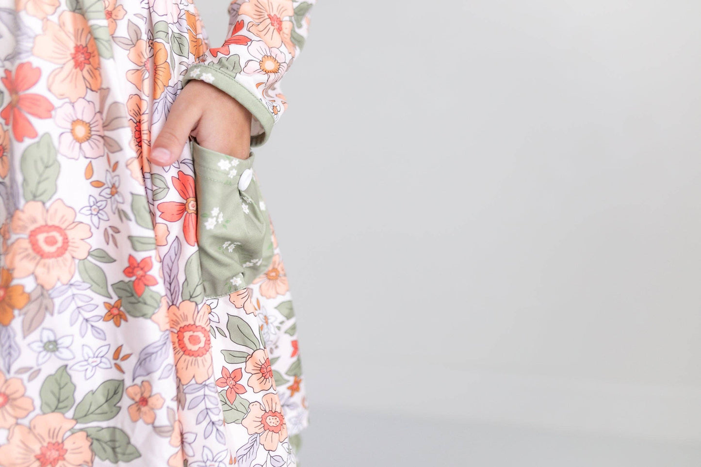 Kids Sage & Rust Fall Floral Button Dress With Pockets