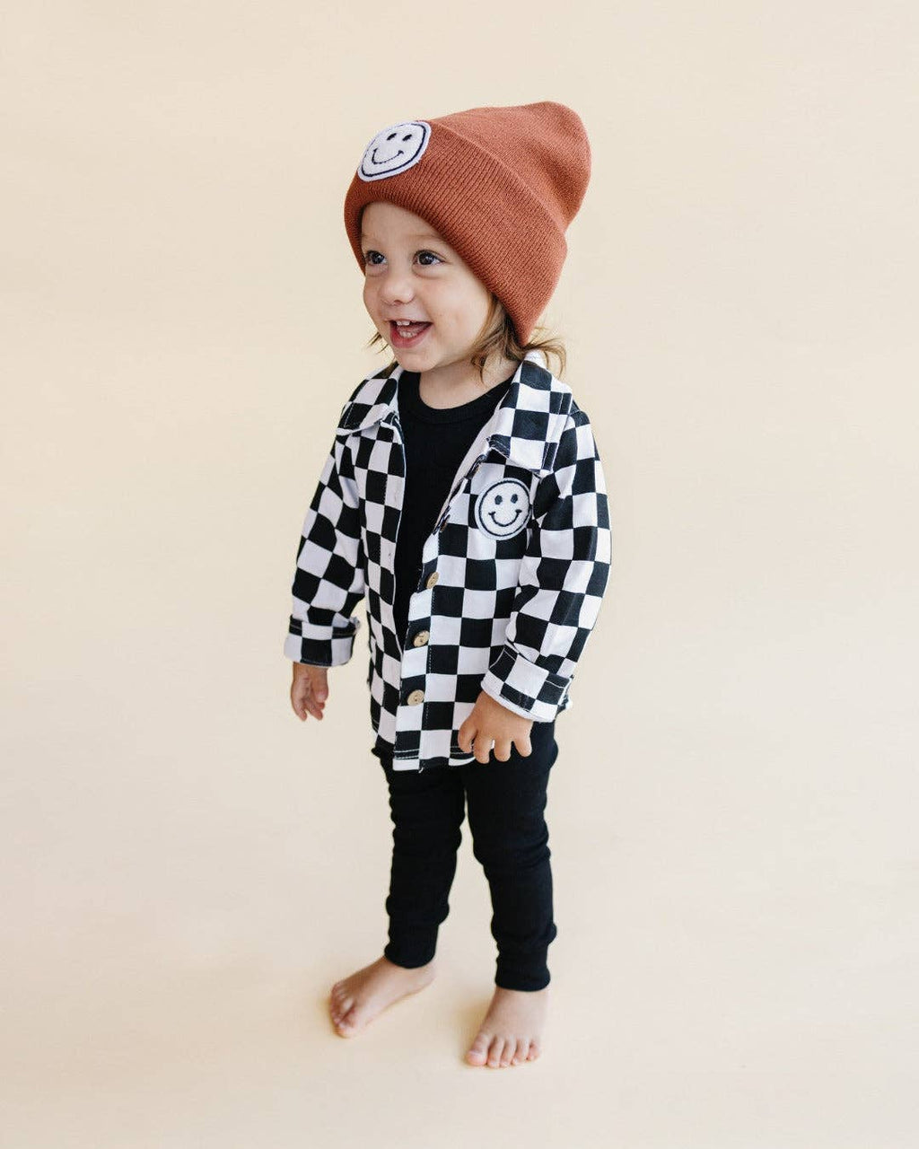 Baby & Kids Cotton Shacket| Smiley Checkered Black