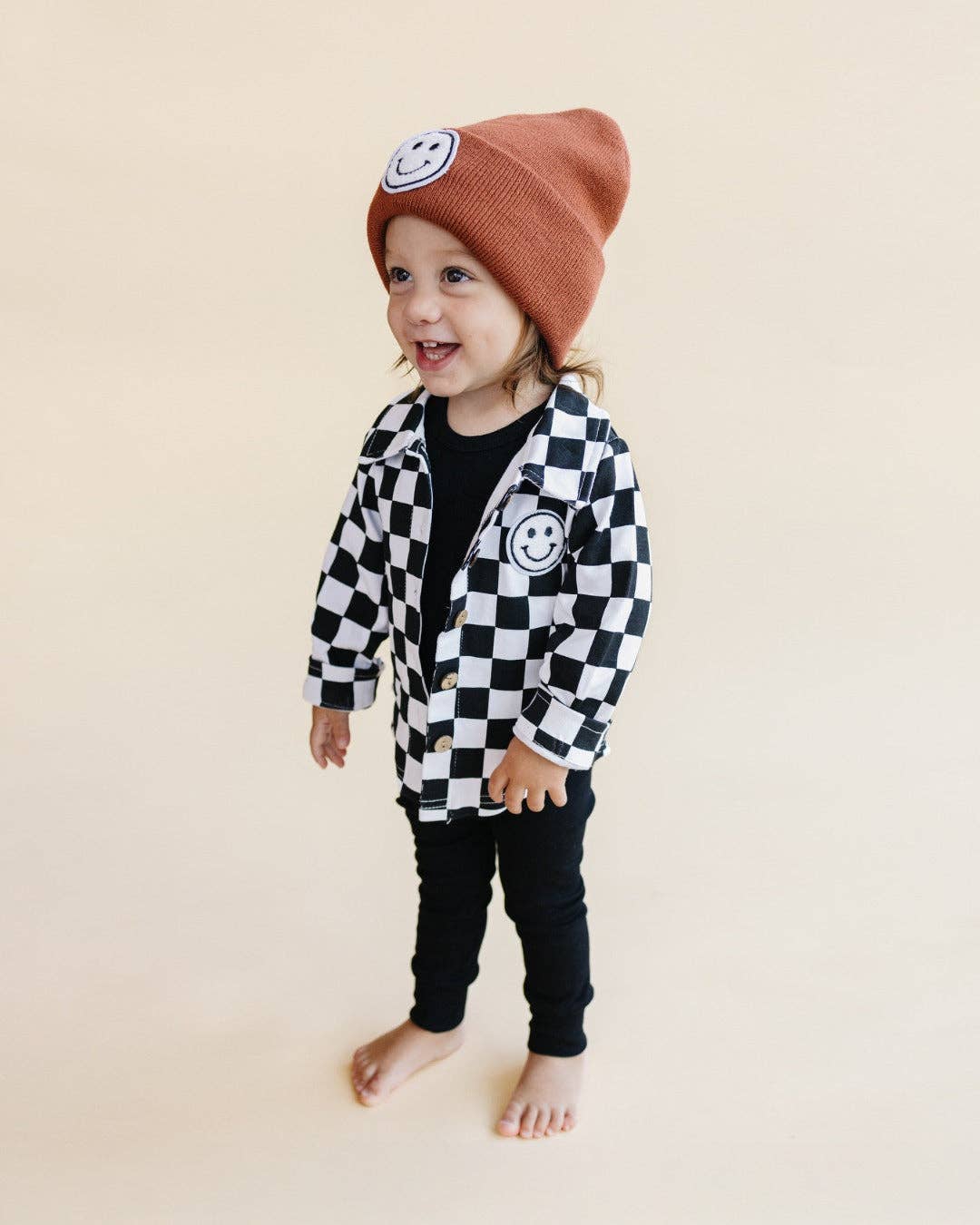 Baby & Kids Cotton Shacket| Smiley Checkered Black