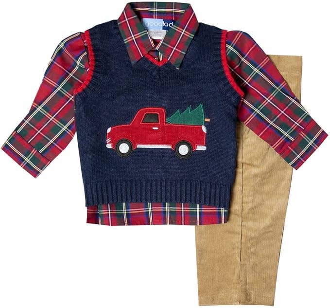 Good Lad 2/7 Boys Navy Christmas Sweater Vest Set