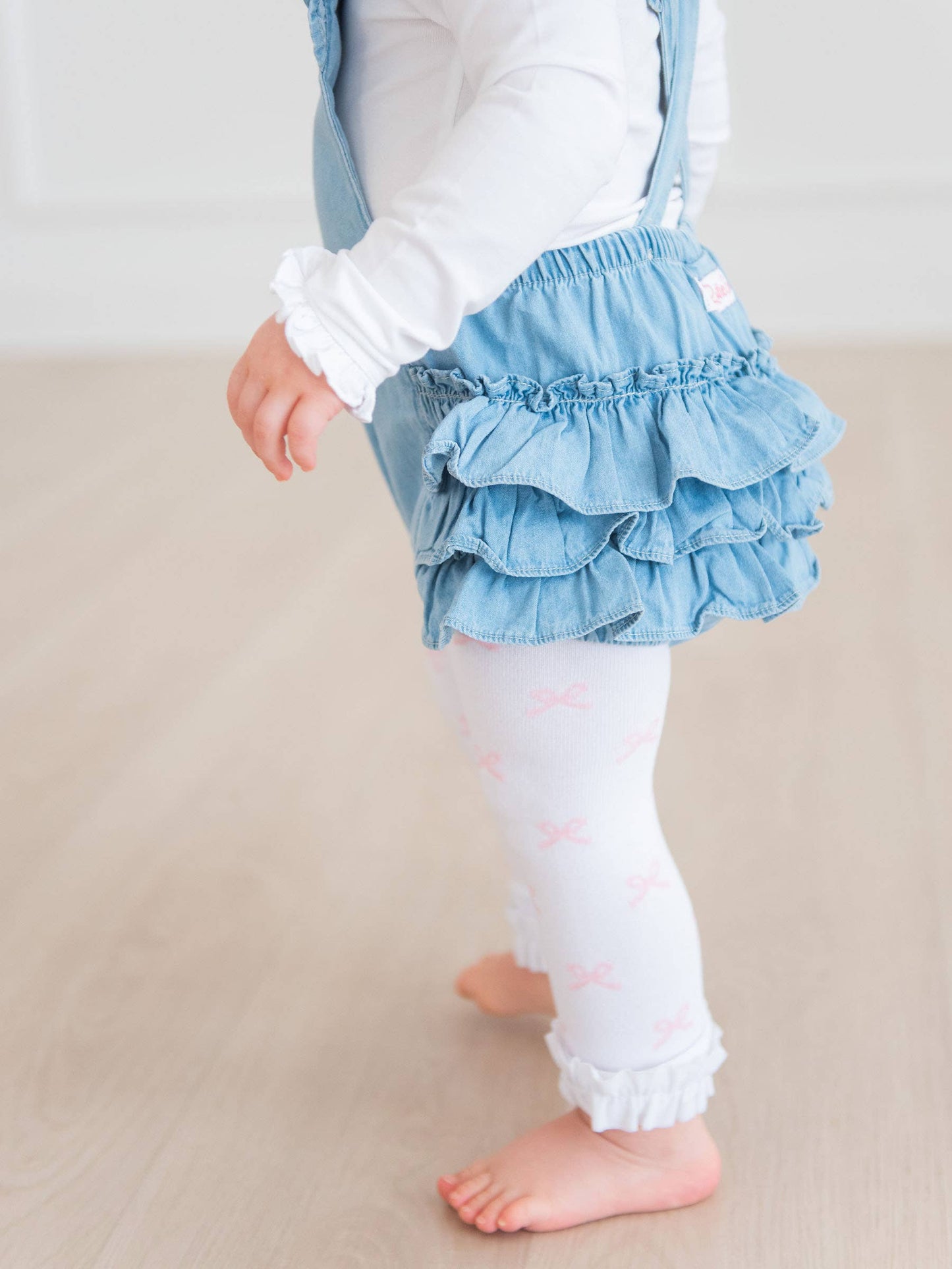 Girls Pink Bows Patterned Footless Ruffle Tights