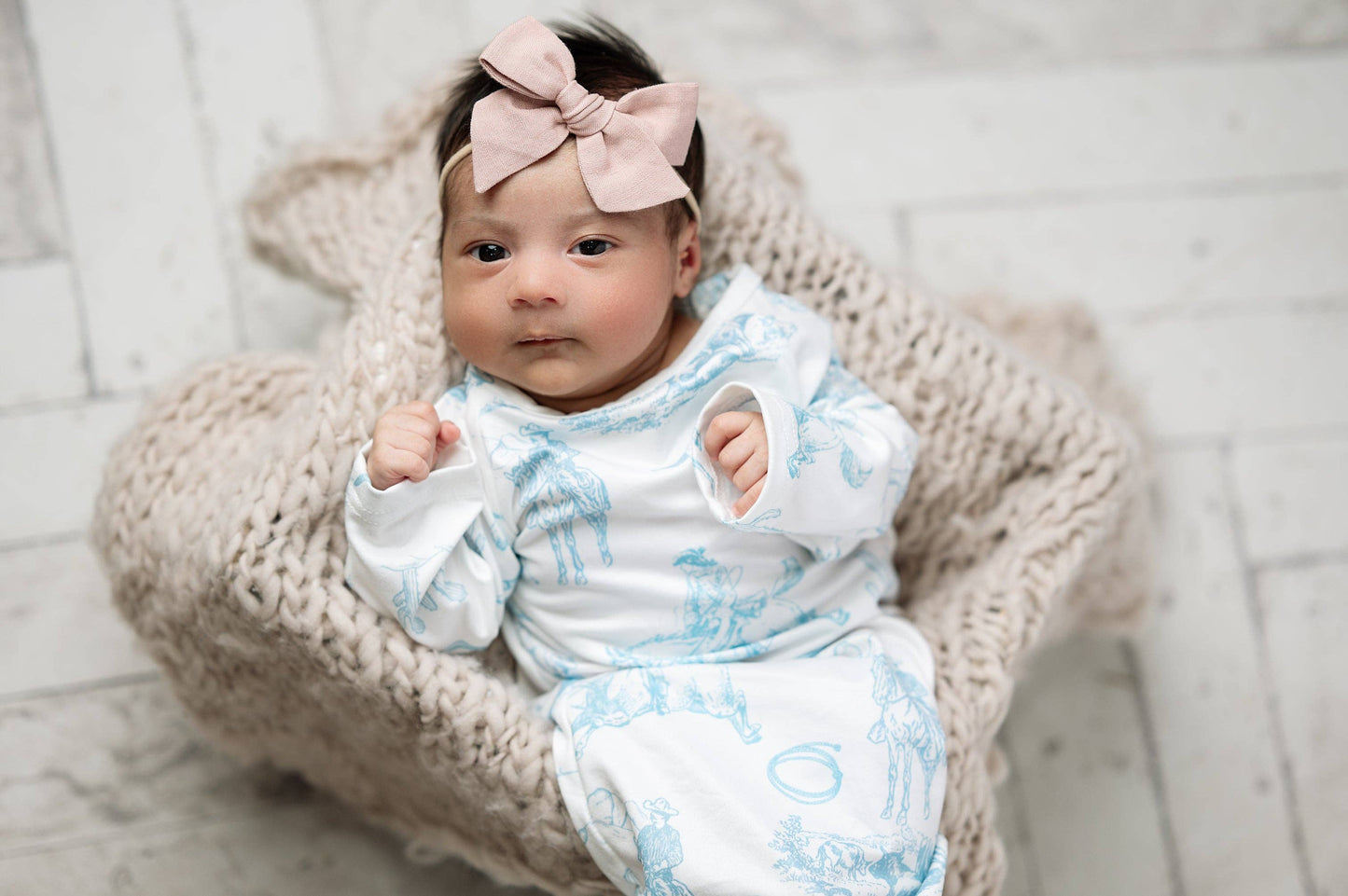 Infant Unisex Cowboy Baby Gown and Hat Set