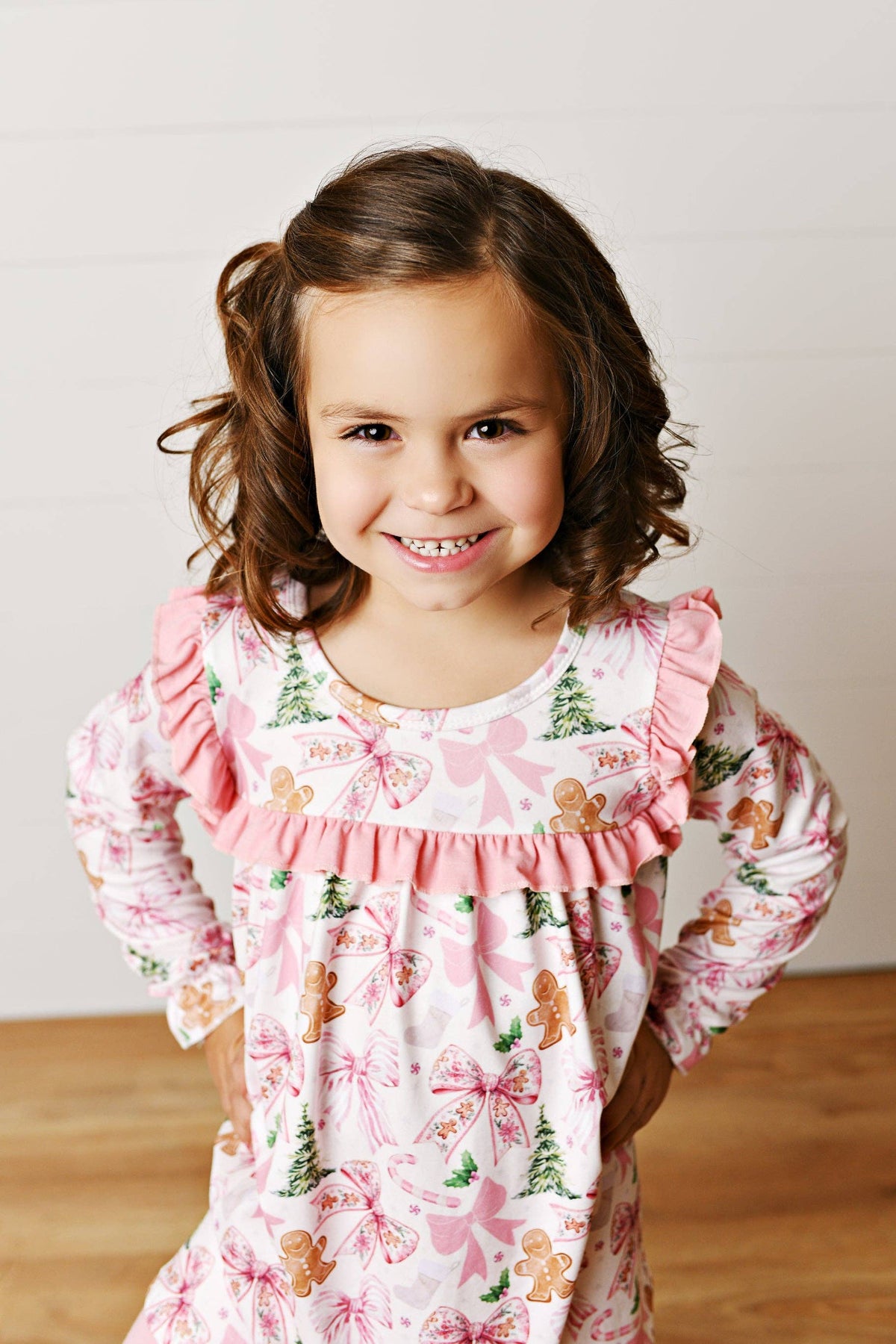 Girls Pink Tree Bow Tied Christmas Winter Holiday Pant Set
