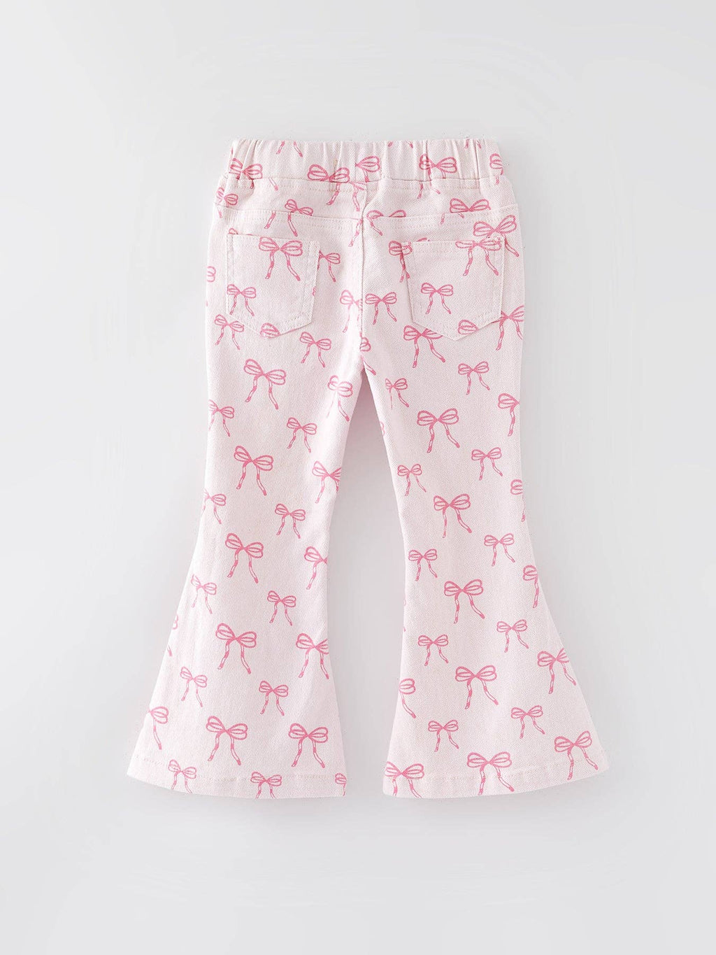 Fall Girls Pink Bow Print Elastic Flared Jeans Denim pant