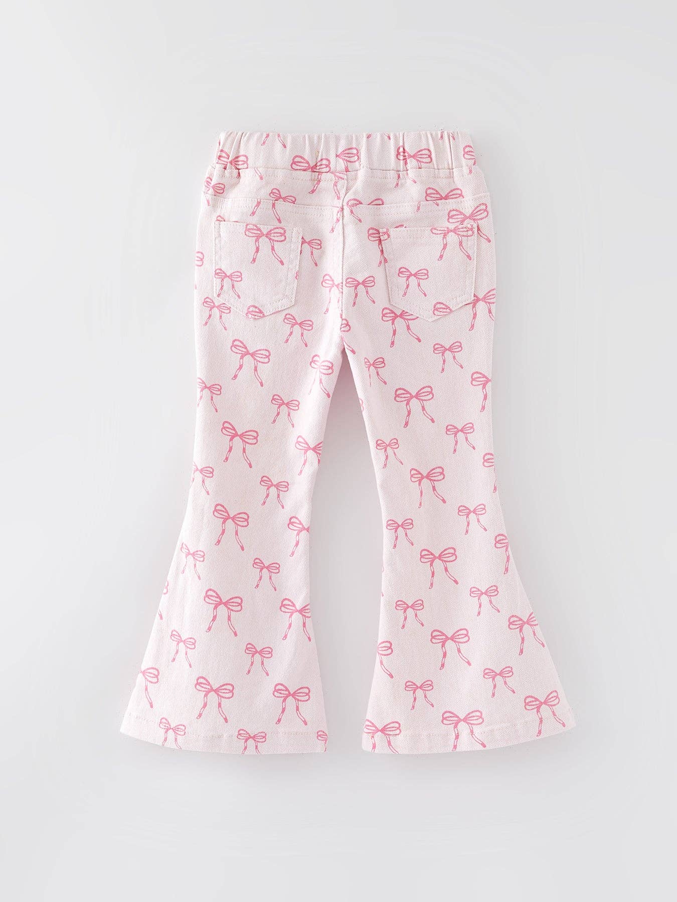 Fall Girls Pink Bow Print Elastic Flared Jeans Denim pant