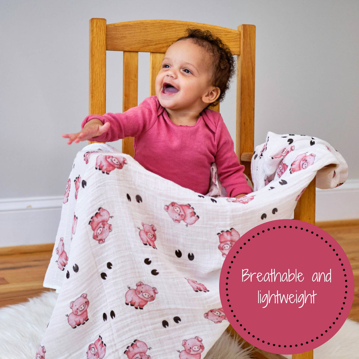 Baby Muslin Swaddle Blanket 47x47 Oink Oink