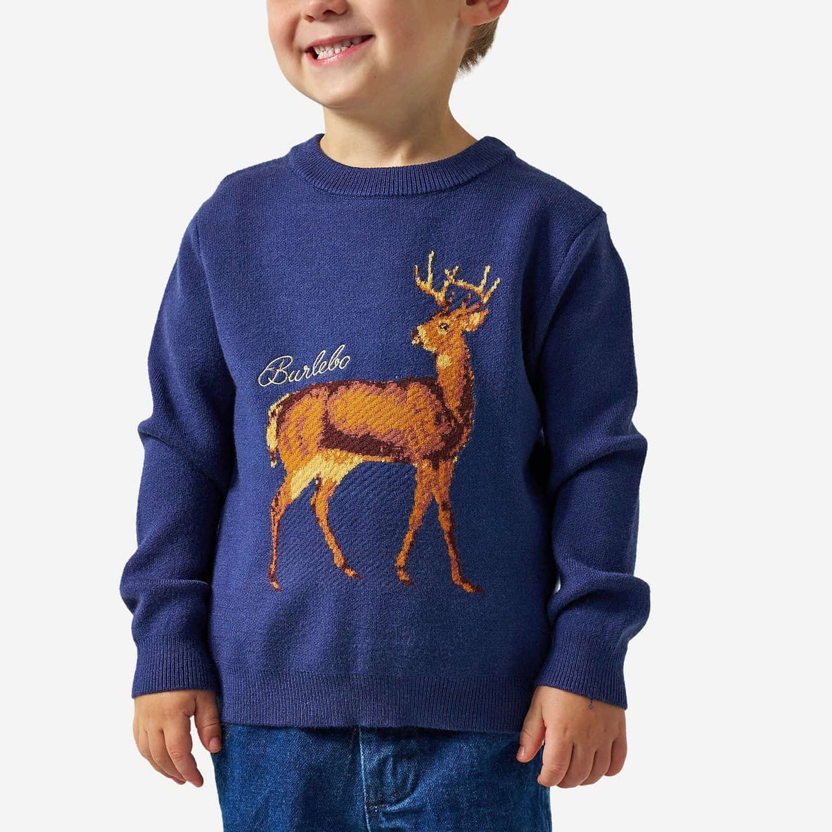Burlebo Youth Cabin Sweater- Navy Deer